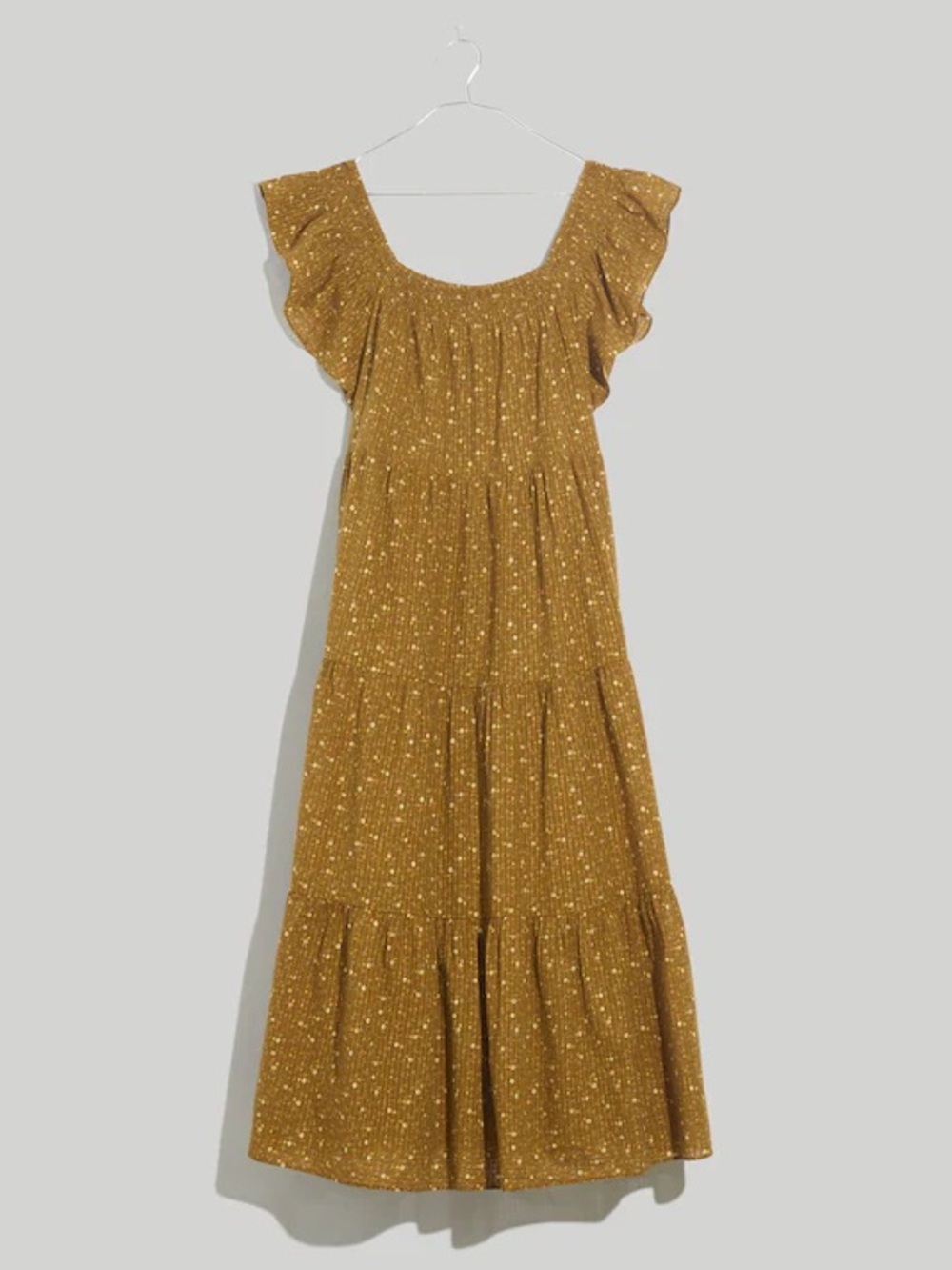Madewell Mustard Floral Ruffle-Sleeve Tiered Maxi Dress